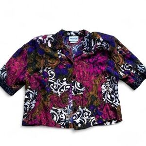 90’s Vintage Women's Cropped Blouse with Multicolor Design